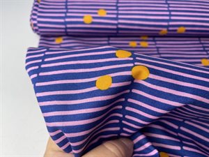 Poplin - brudte striber i rosa på royal blue bund